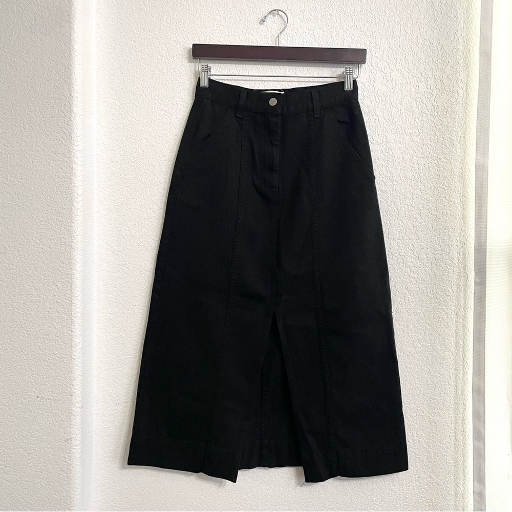 Mara Hoffman Womens Skirt Black Nakita Denim Midi Split Front Size 2 - Picture 2 of 11